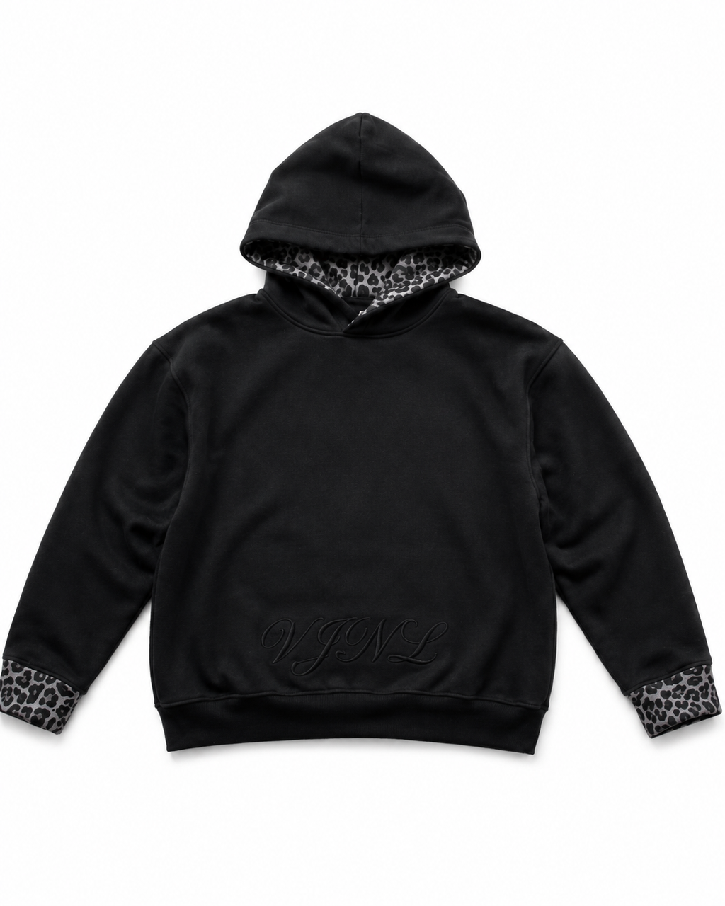 VYNL COLLECTIVE BLACK LEOPARD PRINT HOODIE