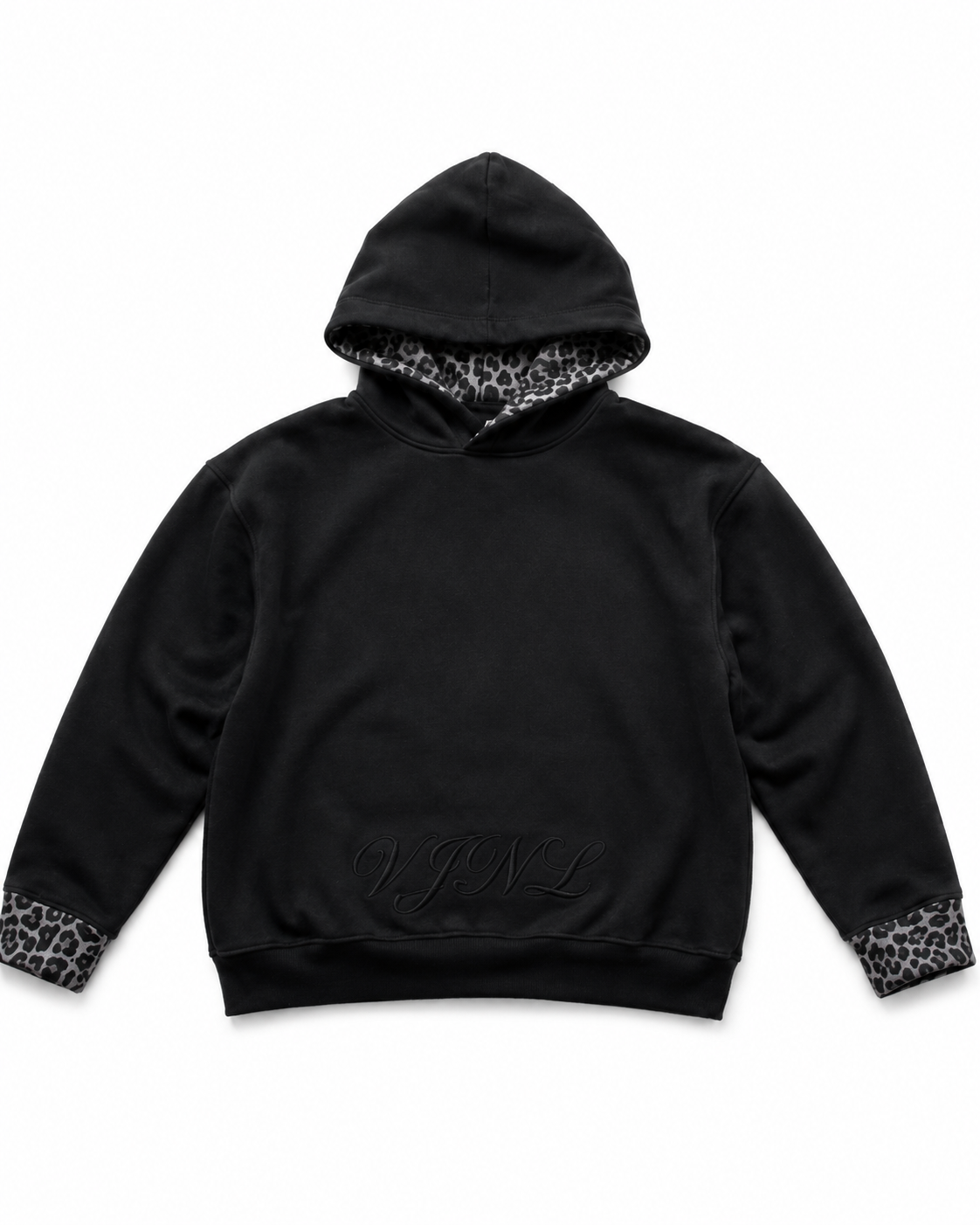 VYNL COLLECTIVE BLACK LEOPARD PRINT HOODIE