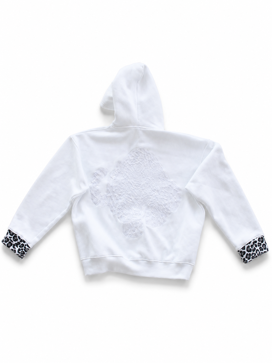 VYNL COLLECTIVE WHITE- LEOPARD PRINT HOODIE